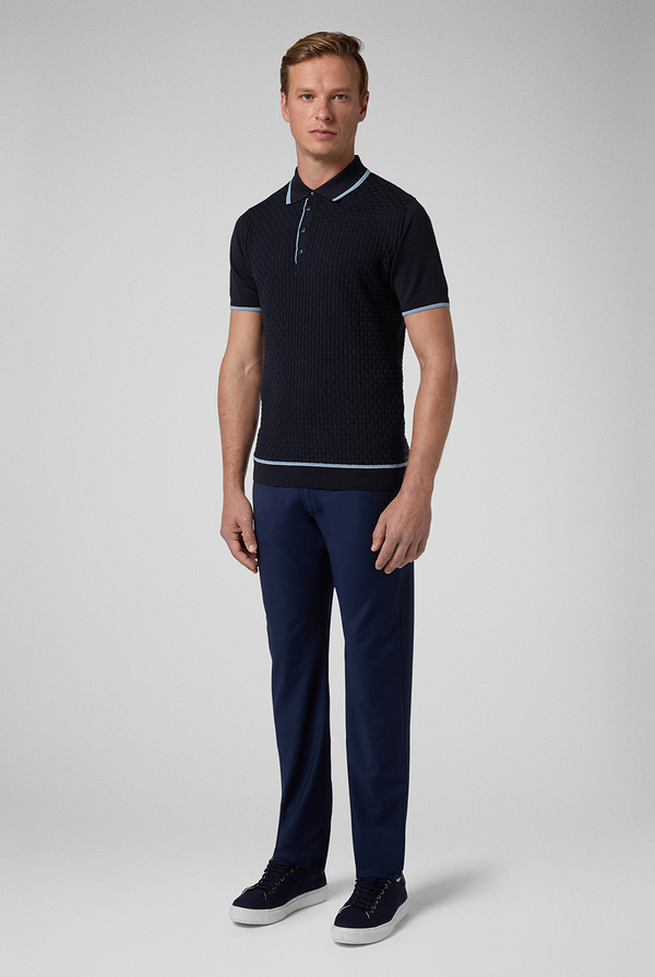 Polo shirt in pure cotton knit with all-over stitch - Pal Zileri shop online
