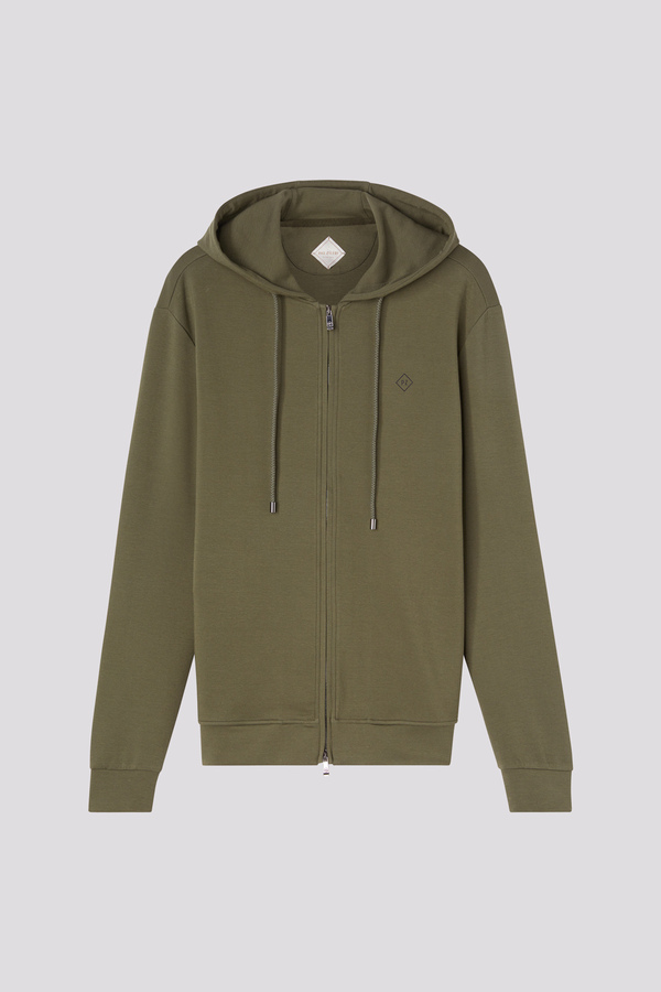 Sweatshirt in stretch cotton with zip closure, adjustable hood with drawstring - Pal Zileri shop online