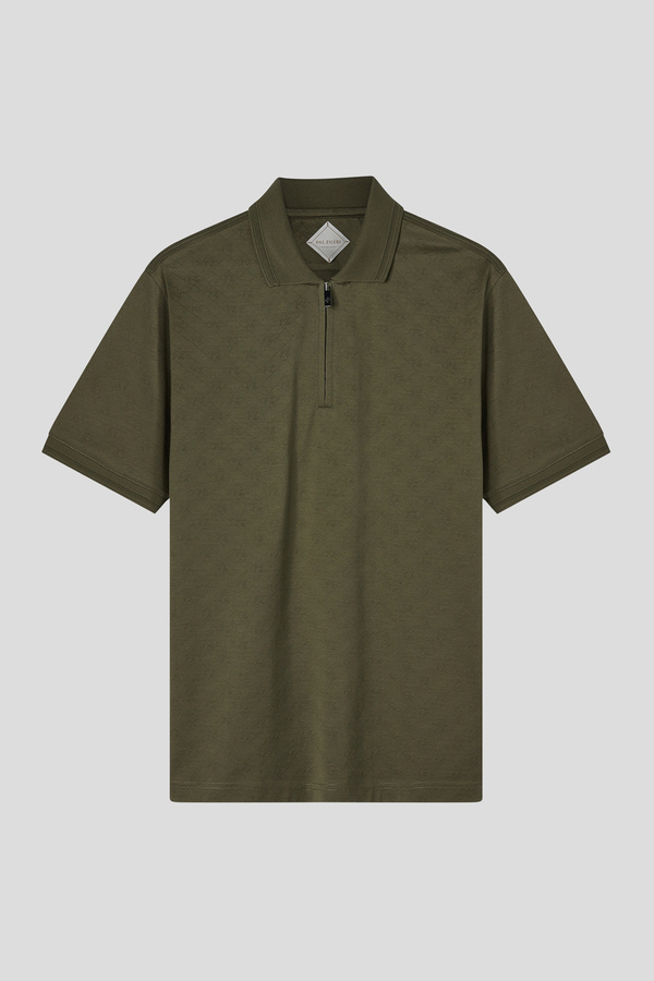 Short-sleeved polo shirt in pure cotton with ton-sur-ton jacquard work of the PZ monogram - Pal Zileri shop online