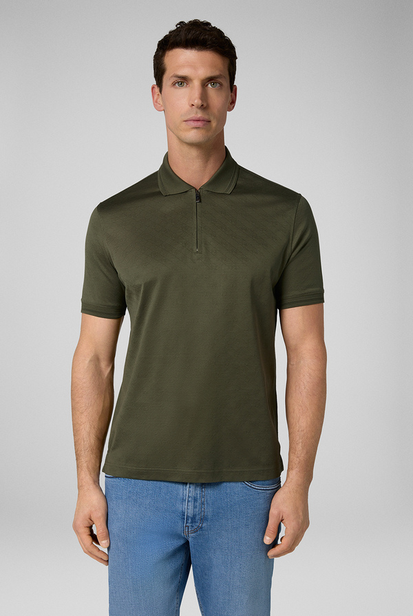 Short-sleeved polo shirt in pure cotton with ton-sur-ton jacquard work of the PZ monogram - Pal Zileri shop online