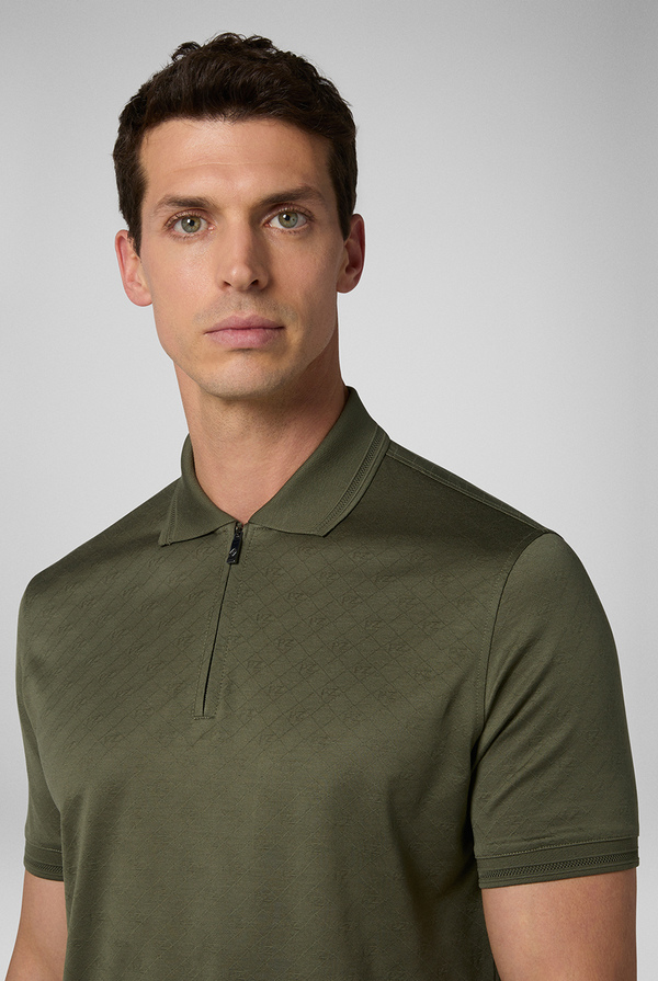 Short-sleeved polo shirt in pure cotton with ton-sur-ton jacquard work of the PZ monogram - Pal Zileri shop online