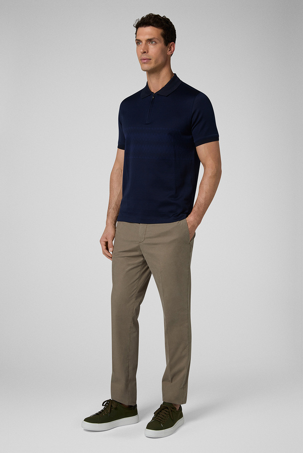 Pure cotton jersey polo shirt with two-tone jacquard workmanship - Pal Zileri shop online