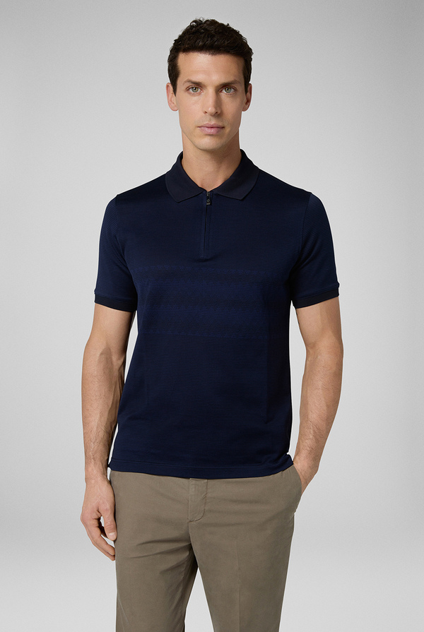 Pure cotton jersey polo shirt with two-tone jacquard workmanship - Pal Zileri shop online