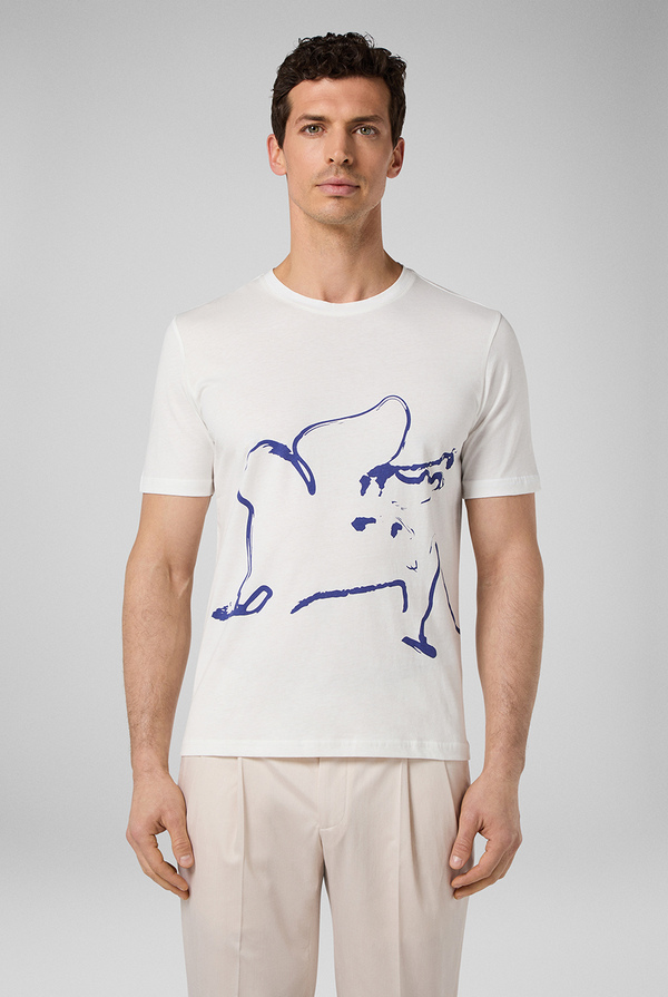 Pure cotton t-shirt with winged lion print on the front - Pal Zileri shop online