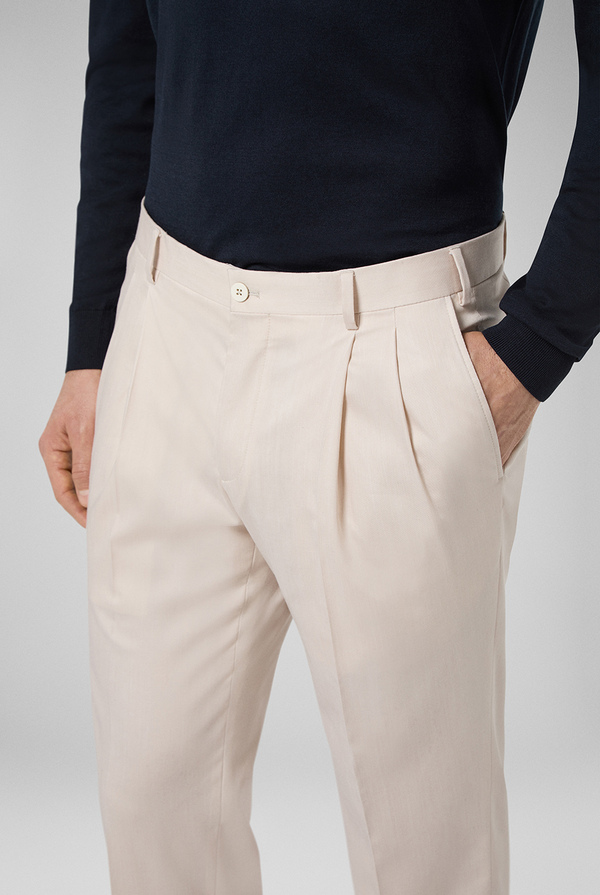 Slim-fit trousers with double front pleats in soft lyocell and stretch cotton - Pal Zileri shop online