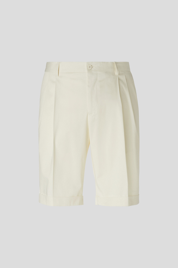 Bermuda shorts in stretch cotton and silk with double pleats at the waist and turn-ups hem - Pal Zileri shop online