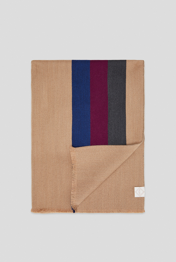 Wool scarf in beige with colored contrasting bands - Pal Zileri shop online