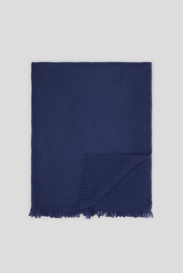 Wool scarf in blue with small fringes - Pal Zileri shop online