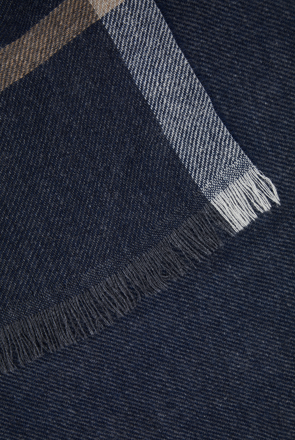 Scarf in navy blue with macro check motif in wool, silk and cashmere - Pal Zileri shop online