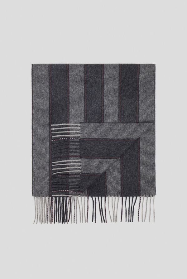 Pinstripe grey  scarf in cashmere with fringes - Pal Zileri shop online