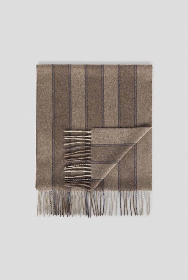Pinstripe beige  scarf in cashmere with fringes - Pal Zileri shop online