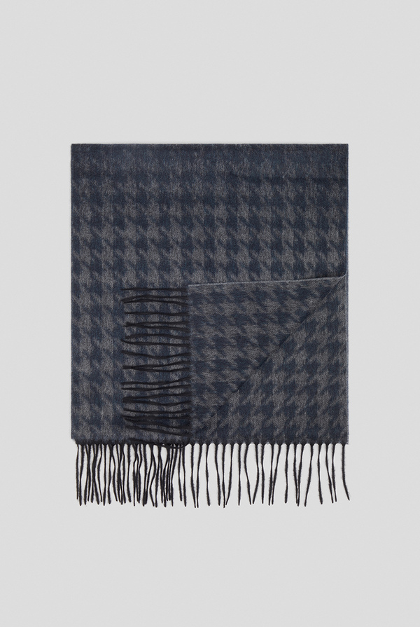 Cashmere scarf in grey and blue with macro pied-de-poule motif - Pal Zileri shop online
