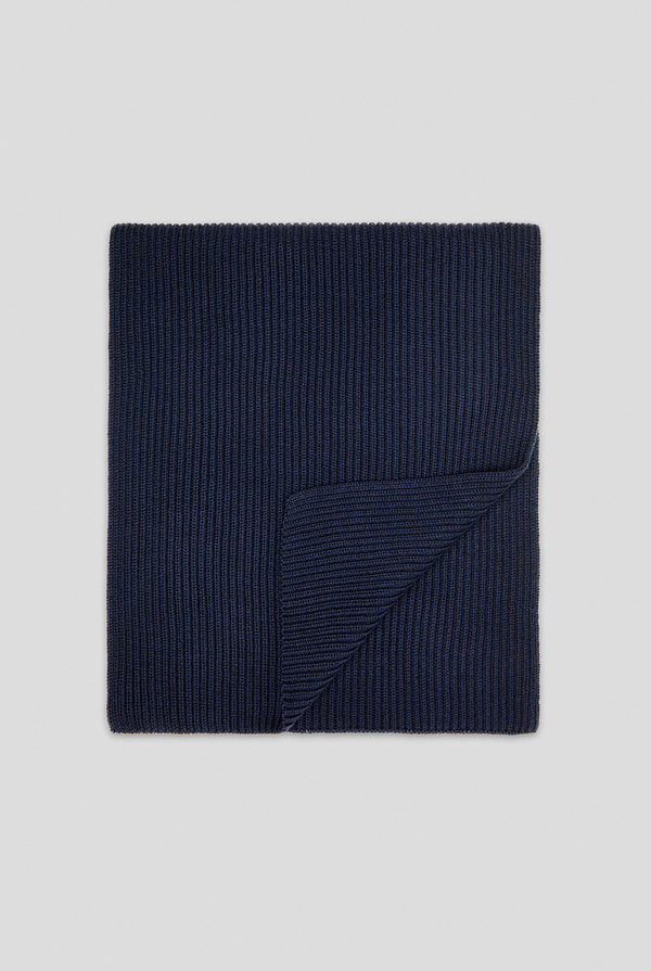 Ribbed wool scarf in navy blue - Pal Zileri shop online