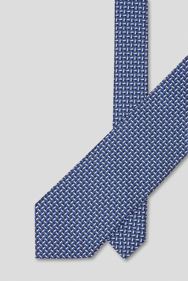 Printed silk tie in blue with 3D geometric pattern - Pal Zileri shop online