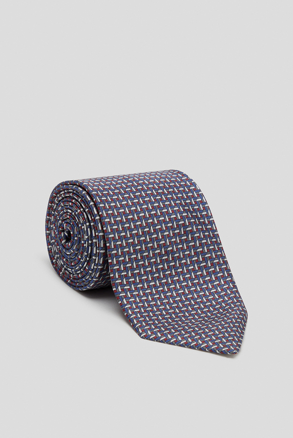 Printed silk tie in grey with geometric pattern - Pal Zileri shop online