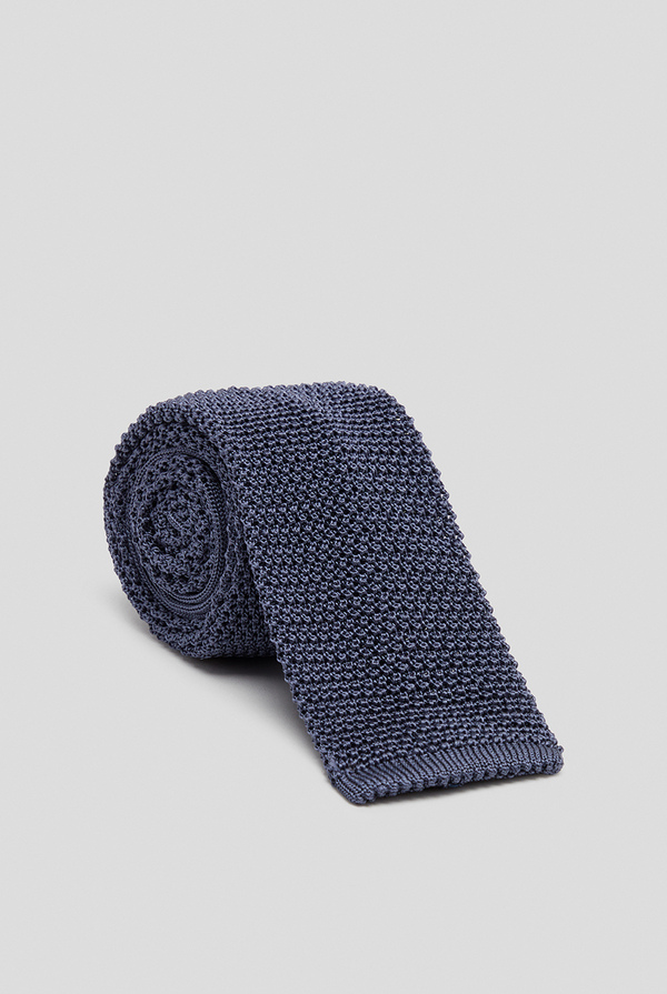 Knitted blue denim  tie in silk - Pal Zileri shop online