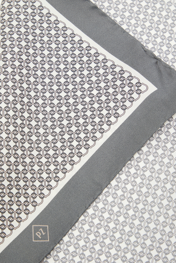Printed grey and white pocketsquare in silk - Pal Zileri shop online