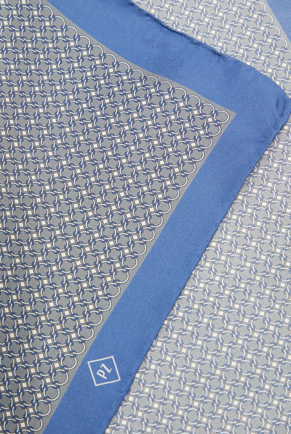 Printed grey and light blue pocketsquare in silk - Pal Zileri shop online