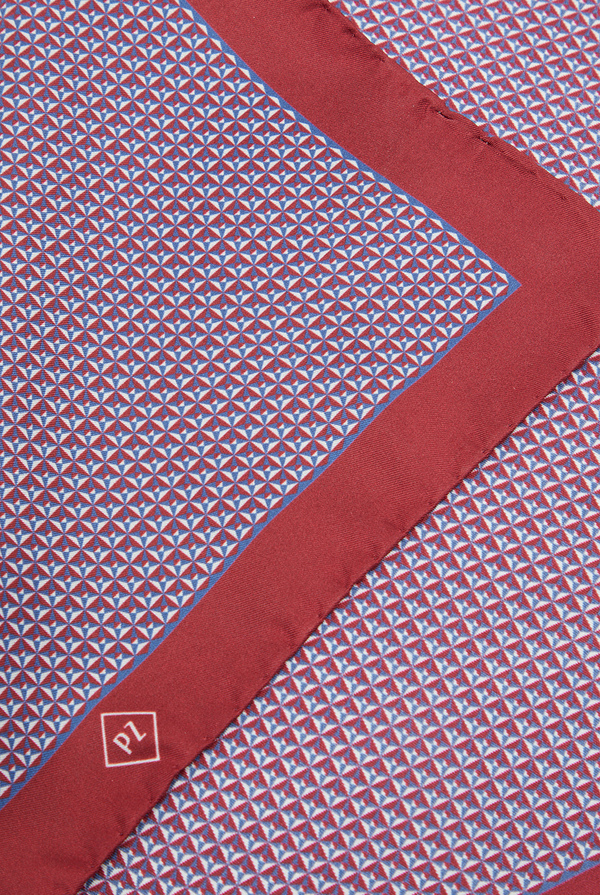 Printed bordeaux and light blue pocketsquare in silk - Pal Zileri shop online