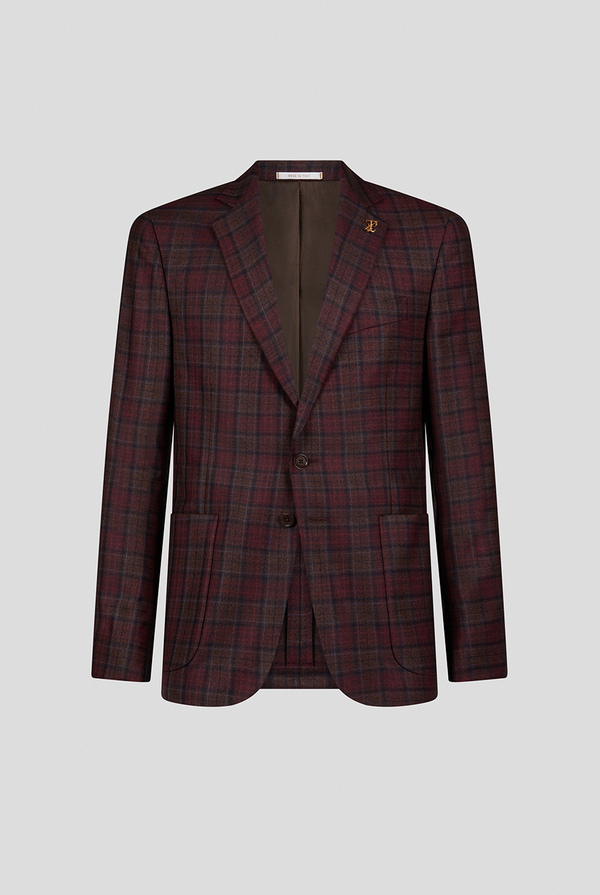 Pure wool blazer from the Brera linea with a macro-check motif in bordeaux, blue, and brown - Pal Zileri shop online