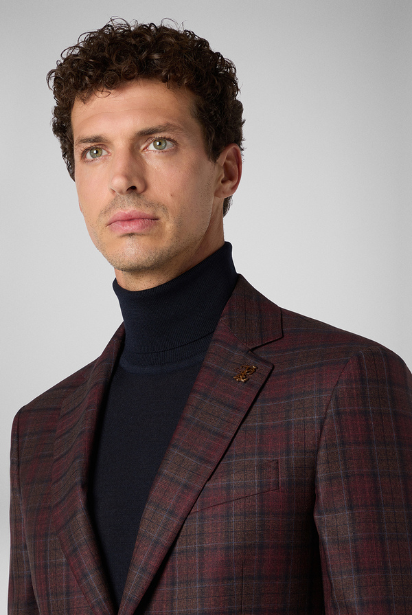 Pure wool blazer from the Brera linea with a macro-check motif in bordeaux, blue, and brown - Pal Zileri shop online