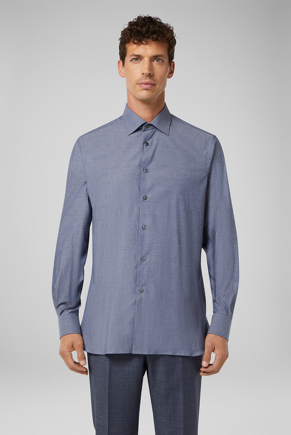 Denim blue wrinkle free shirt with standard collar - Pal Zileri shop online