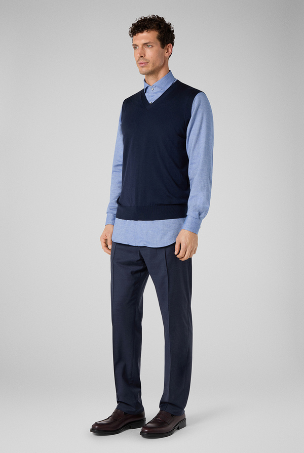 One-piece collar shirt in cotton and wool - Pal Zileri shop online