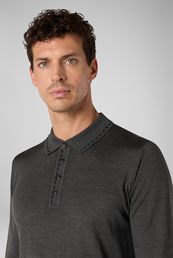Wool and silk polo shirt with contrast stitching - Pal Zileri shop online