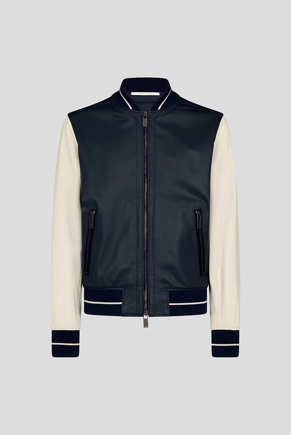Varsity Jacket in nappa bicolore blu e panna - Pal Zileri shop online