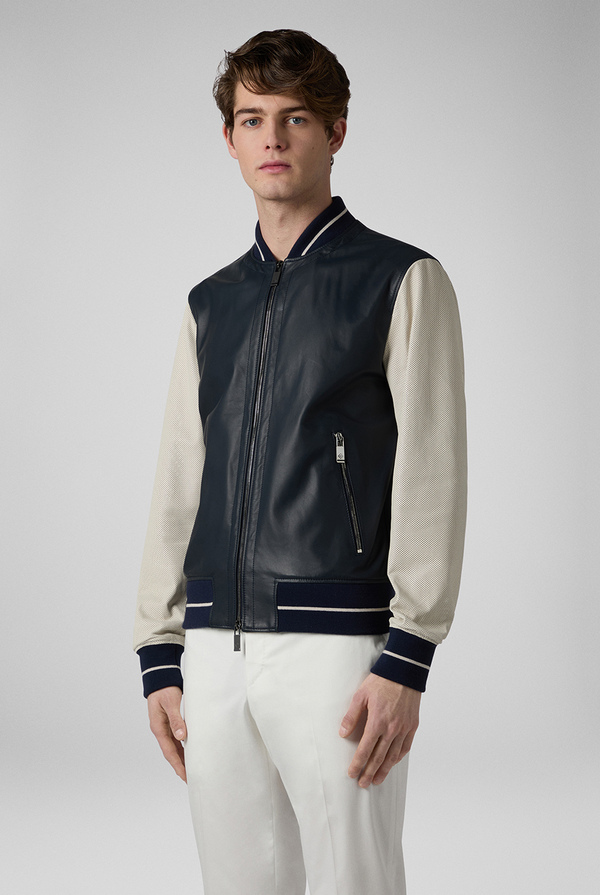 Varsity Jacket in nappa bicolore blu e panna - Pal Zileri shop online