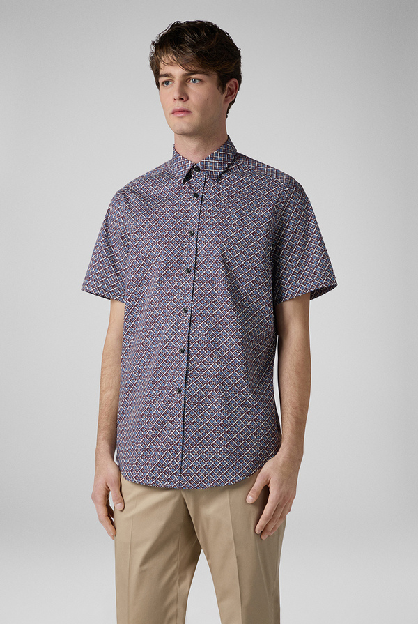 Printed bowling shirt in the shades of light blue, white and burgundy - Pal Zileri shop online