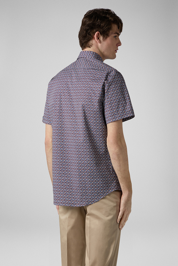 Printed bowling shirt in the shades of light blue, white and burgundy - Pal Zileri shop online