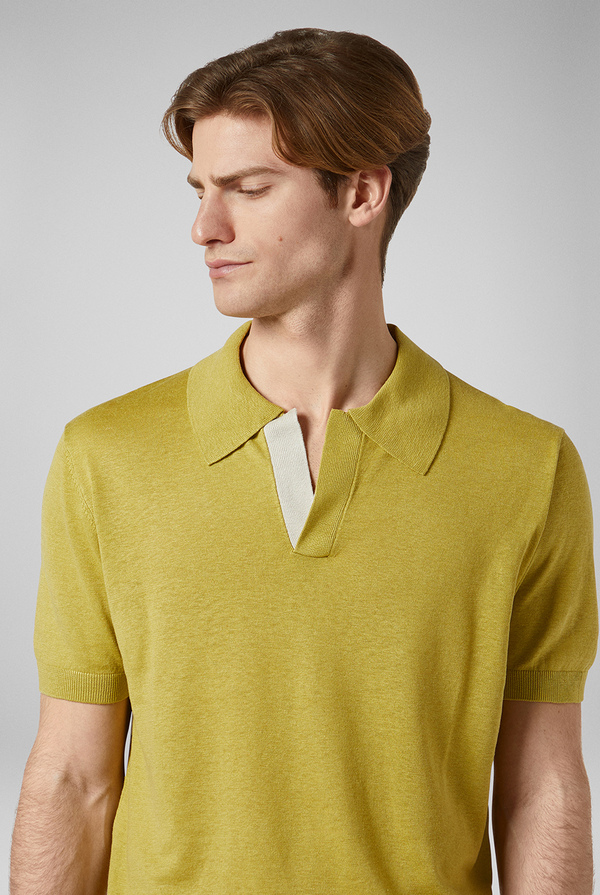 Mustard colored knitted polo in linen and silk - Pal Zileri shop online