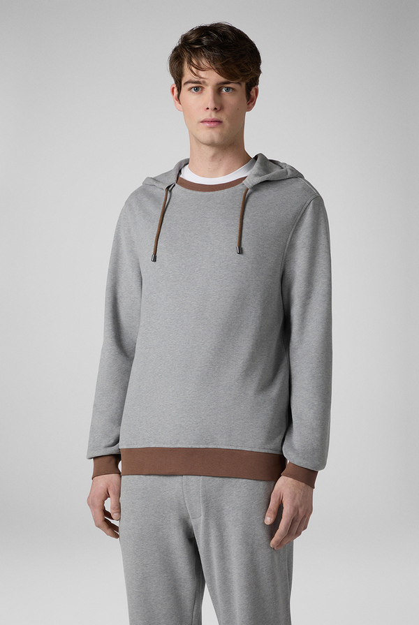 Felpa in cotone grigio con cappuccio e finiture marroni - Pal Zileri shop online