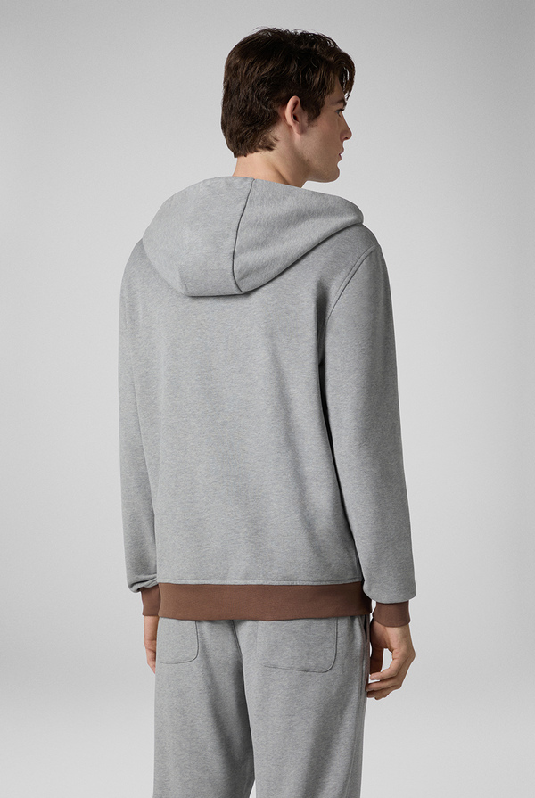 Felpa in cotone grigio con cappuccio e finiture marroni - Pal Zileri shop online