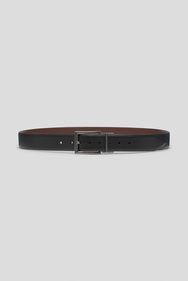 Reversible leather belt with gunmetal buckle - Pal Zileri shop online