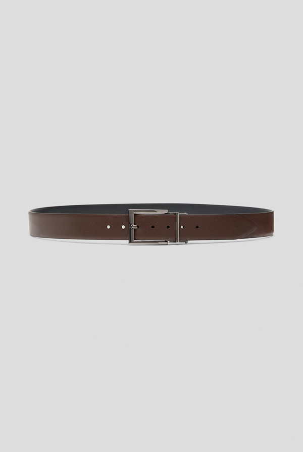 Reversible leather belt with gunmetal buckle - Pal Zileri shop online