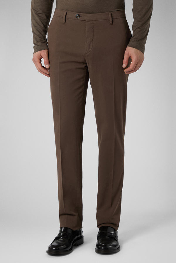 Garment dyed brown chino trousers in cotton and cashmere - Pal Zileri shop online