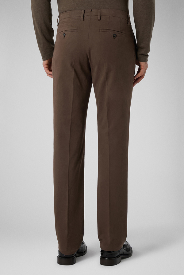 Garment dyed brown chino trousers in cotton and cashmere - Pal Zileri shop online