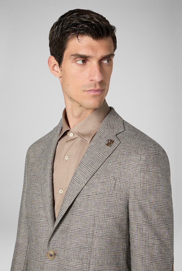 Brera jacket in wool and viscose with Prince of Wales motif and suede details - Pal Zileri shop online