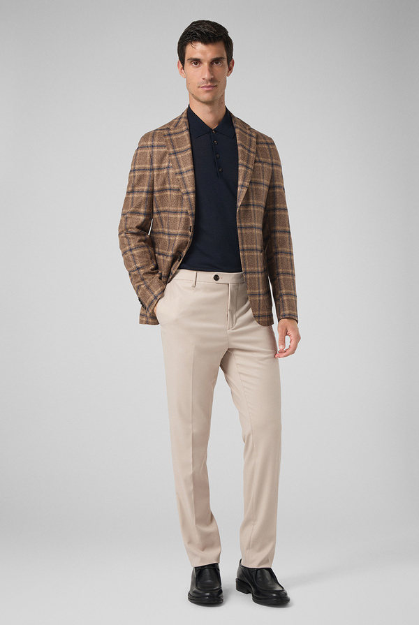 Beige jacket with a blu navy macro check motif - Pal Zileri shop online