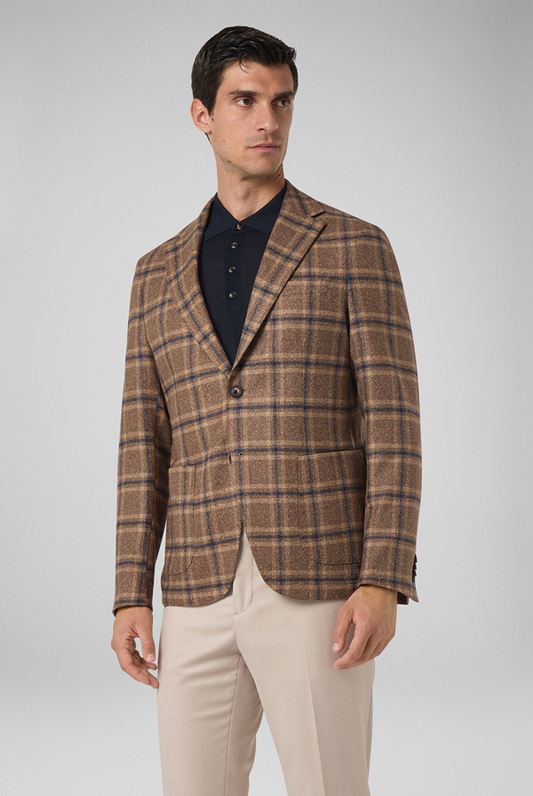 Beige jacket with a blu navy macro check motif - Pal Zileri shop online