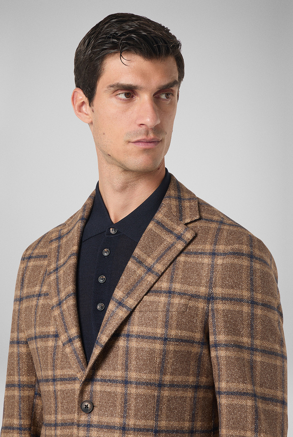 Giacca beige con motivo macro check blu navy - Pal Zileri shop online