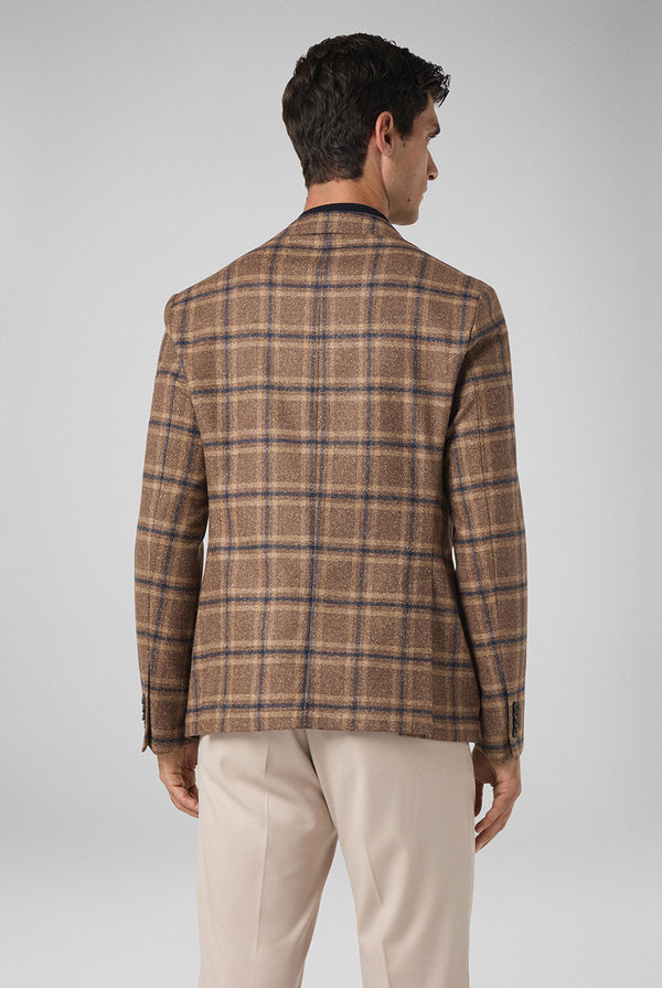 Beige jacket with a blu navy macro check motif - Pal Zileri shop online