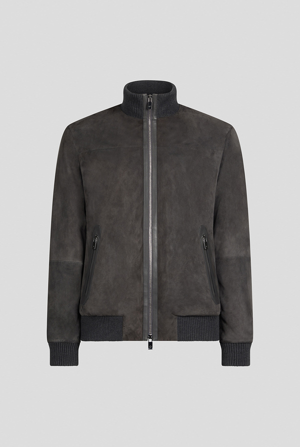 Bomber in goat suede grey with knitted finishes - Pal Zileri shop online