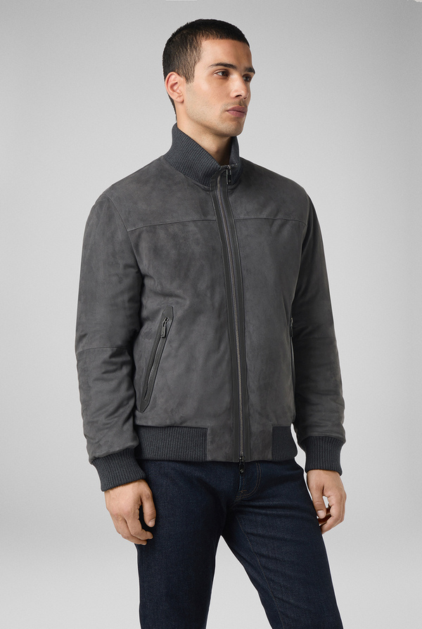 Bomber in goat suede grey with knitted finishes - Pal Zileri shop online