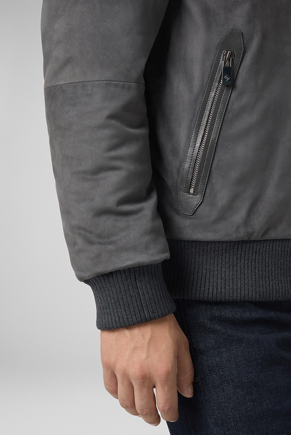 Bomber in goat suede grey with knitted finishes - Pal Zileri shop online