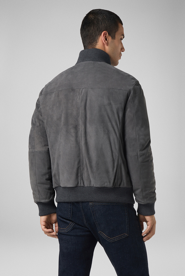 Bomber in goat suede grey with knitted finishes - Pal Zileri shop online