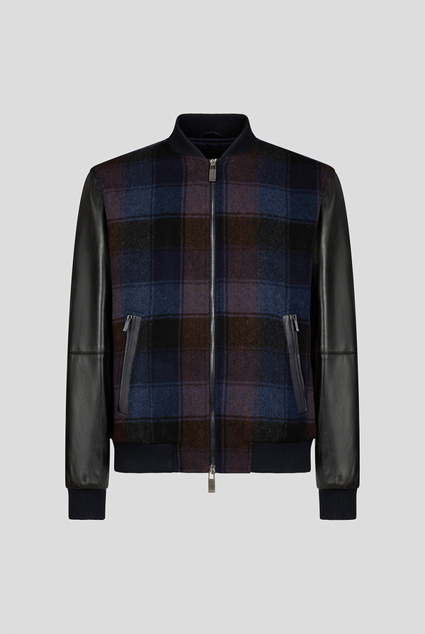 Varsity jacket in checked wool and leather - Pal Zileri shop online