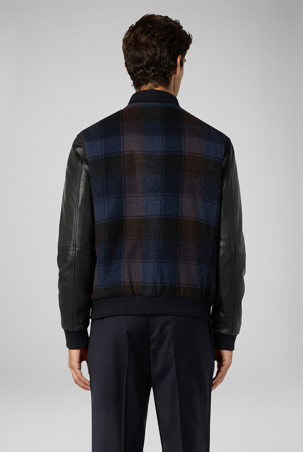 Varsity jacket in checked wool and leather - Pal Zileri shop online